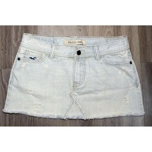 Y2K Hollister Light Denim Mini‎ Jean Skirt Vintage Low Rise Distressed Size 1